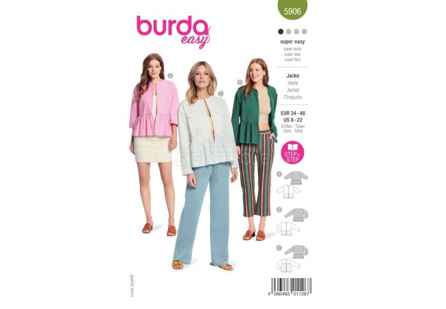 Strih Burda 5906 - Otvorené sako peplum