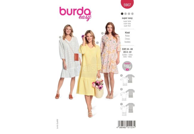 Strih Burda 5907 - Voľné rovné šaty
