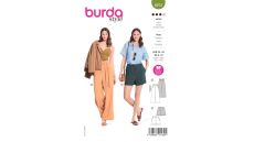 Strih Burda 5912 - Široké nohavice s vysokým pásom, šortky