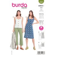 Strih Burda 5922 - Zapínacie šaty, áčkové šaty na ramienka, tielko
