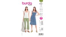 Strih Burda 5922 - Zapínacie šaty, áčkové šaty na ramienka, tielko