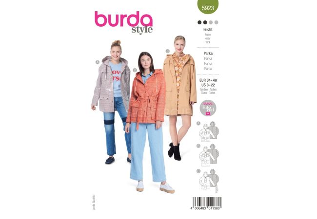 Strih Burda 5923 - Parka, bunda s kapucňou