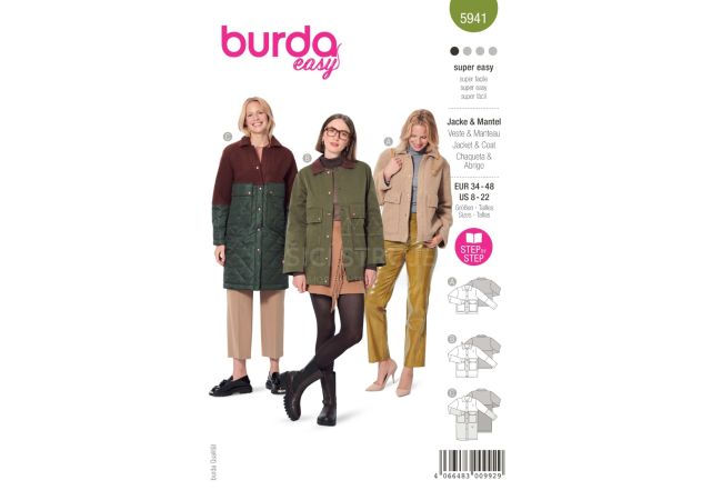 Strih Burda 5941 - Bunda, dlhá bunda, menčestrová bunda