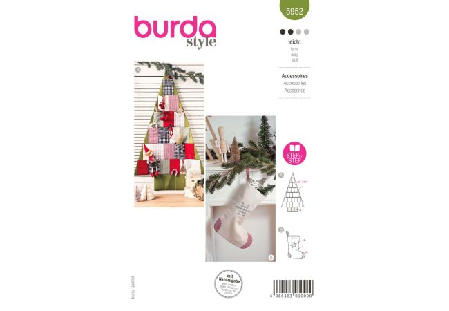 Strih Burda 5952 - Adventný kalendár "stromček", mikulášska pančucha