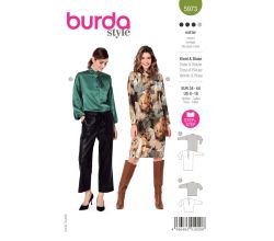 Strih Burda 5973 - Blúzkové šaty so šálovým golierom, blúzka