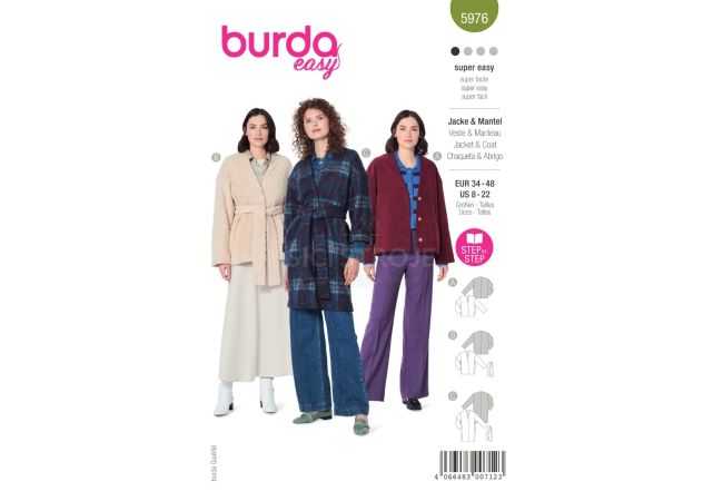 Strih Burda 5976 - Kabát s opaskom, fleecový kabát
