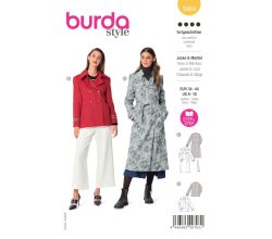 Strih Burda 5984 - Dvojradový kabát s opaskom, trenčkot, dvojradové sako