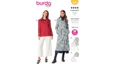 Strih Burda 5984 - Dvojradový kabát s opaskom, trenčkot, dvojradové sako