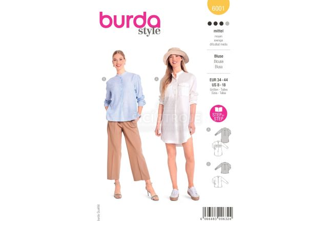 Strih Burda 6001 - Košeľa, dlhá košeľa