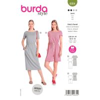 Strih Burda 6004 - Tričkové šaty s gumou v páse, overal
