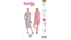 Strih Burda 6004 - Tričkové šaty s gumou v páse, overal