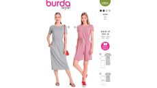 Strih Burda 6004 - Tričkové šaty s gumou v páse, overal