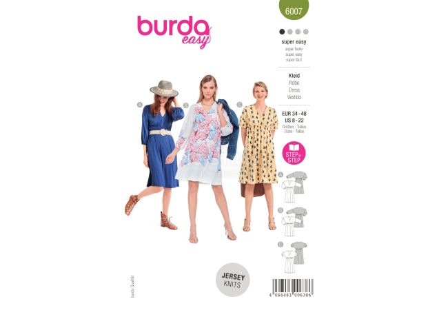 Strih Burda 6007 - Vzdušné šaty s gumičkou pod prsiami