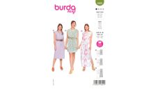 Strih Burda 6009 - Tričkové šaty s gumou v páse, maxi šaty