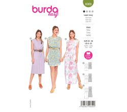 Strih Burda 6009 - Tričkové šaty s gumou v páse, maxi šaty