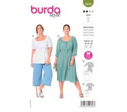 Strih Burda 6016 - Blúzkové šaty s gumou v páse, blúzka