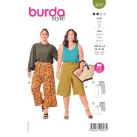 Strih Burda 6017 - Nohavice s gumou a zaväzovaním v páse, ľanové nohavice