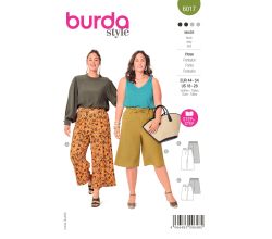 Strih Burda 6017 - Nohavice s gumou a zaväzovaním v páse, ľanové nohavice