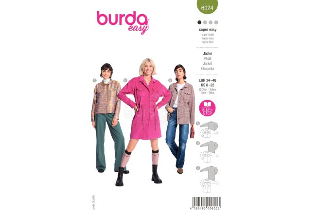 Strih Burda 6024 - Košeľové sako, košeľový kabát