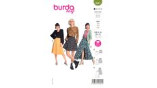 Strih Burda 6027 - Sukňa s gumou v páse, dlhá sukňa