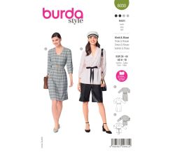 Strih Burda 6030 - Šaty s gumou v páse, blúzka