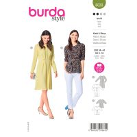 Strih Burda 6033 - Šaty s gombíkmi a riasením, blúzka