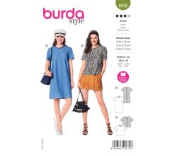 Strih Burda 6039 - Rovné šaty so skladom na chrbte, blúzka