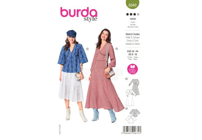 Strih Burda 6040 - Maxi šaty, tunika