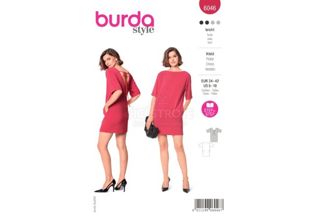 Strih Burda 6046 - Mini šaty s výstrihom na chrbte
