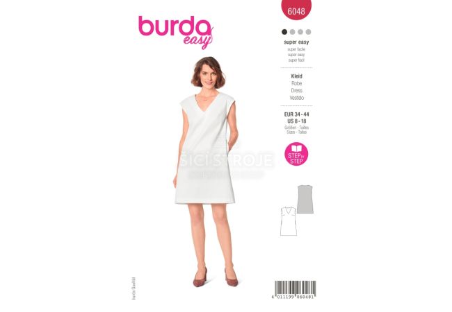 Strih Burda 6048 - Rovné šaty bez rukávov