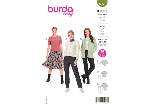 Strih Burda 6053 - Zapínací sveter, kardigan