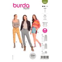 Strih Burda 6054 - Nohavice s gumou v páse, teplákové nohavice, šortky