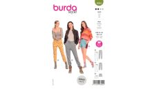 Strih Burda 6054 - Nohavice s gumou v páse, teplákové nohavice, šortky