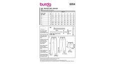 Strih Burda 6054 - Nohavice s gumou v páse, teplákové nohavice, šortky