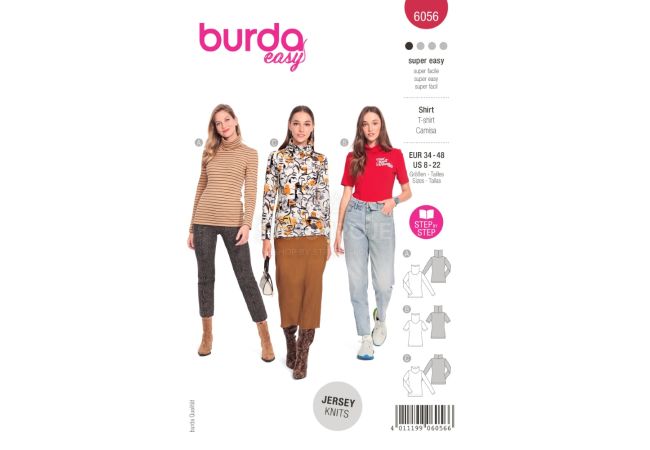 Strih Burda 6056 - Dlhšie tričko, rolák, tričko s dlhým rukávom