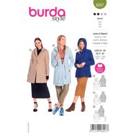 Strih Burda 6057 - Áčkový kabát s kapucňou, krátky kabát