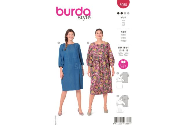 Strih Burda 6058 - Šaty pre plnoštíhle