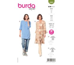 Strih Burda 6060 - Tunika, šaty s volánmi