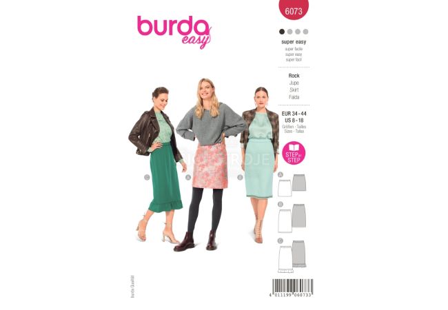 Strih Burda 6073 - Rovná sukňa s gumou v páse