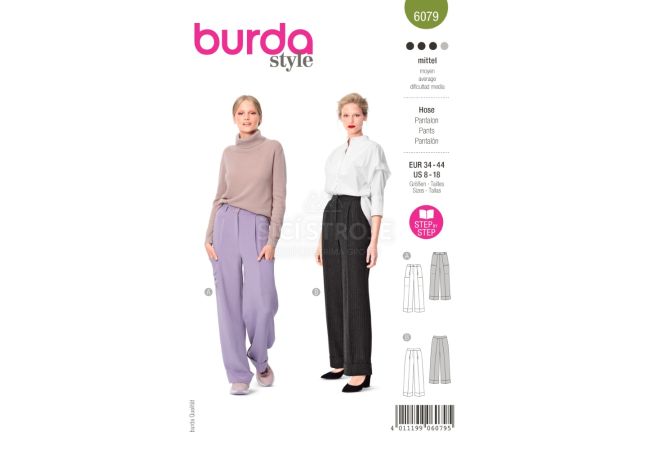 Strih Burda 6079 - Široké nohavice s pukmi