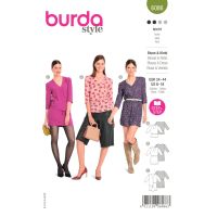 Strih Burda 6086 - Tričko, tričkové šaty s gumou v páse