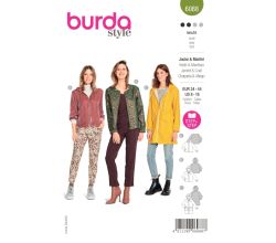 Strih Burda 6088 - Mikina na zips s kapucňou, sako na zips, dlhá bunda s kapucňou, pláštenka