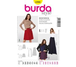 Strih Burda 6980 - Zavinovacie nohavicová sukňa, culottes