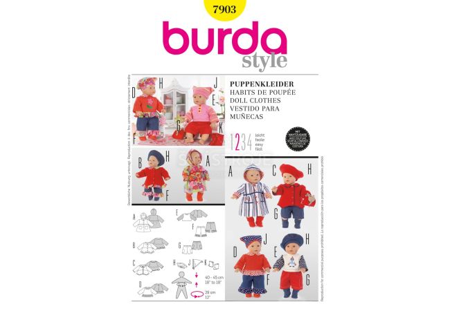 Strih Burda 7903 - Oblečky pre bábiky