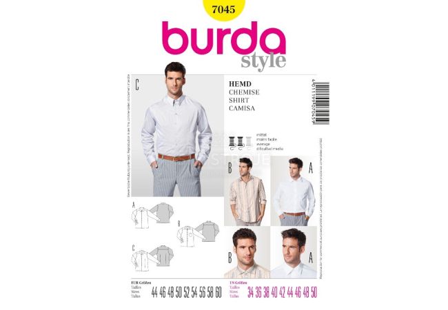 Strih Burda 7045 - Pánska košeľa