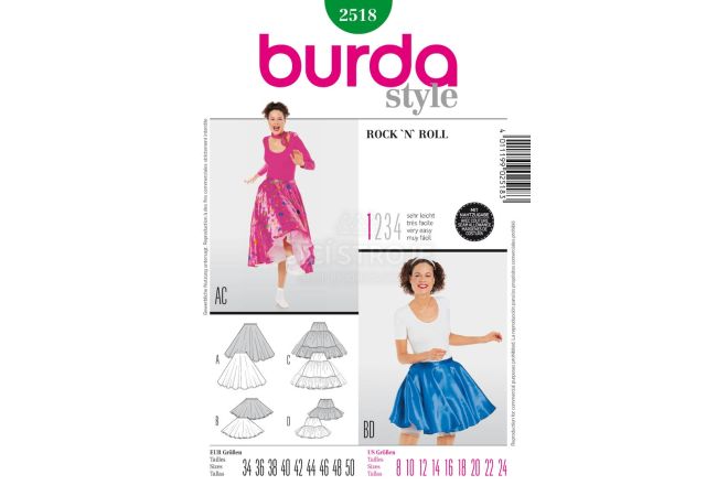 Strih Burda 2518 - RocknRolla, tanečné sukne, kolesové sukne