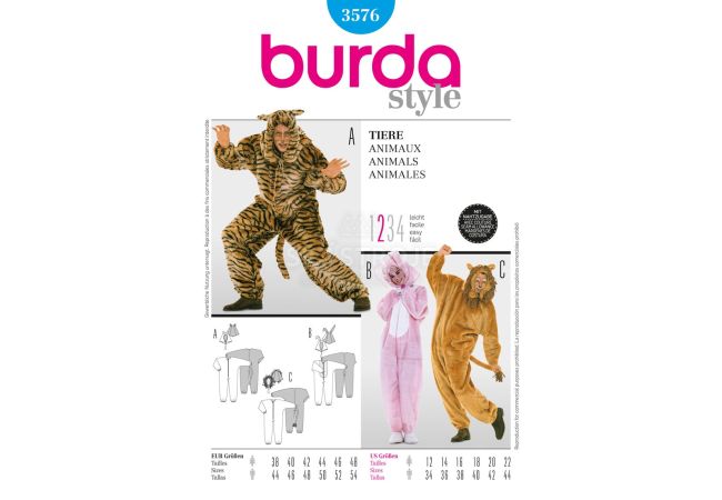 Strih Burda 3576 - Lev, tiger, zajac