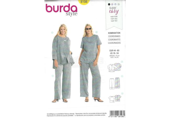 Strih Burda 8108 - Top, sako a nohavice