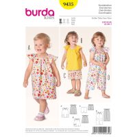 Strih Burda 9435 - Detské šaty, blúzka, kraťasy, overal