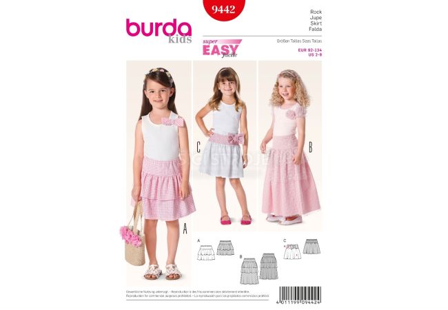 Strih Burda 9442 - Detská jednoduchá sukňa, tylová sukňa